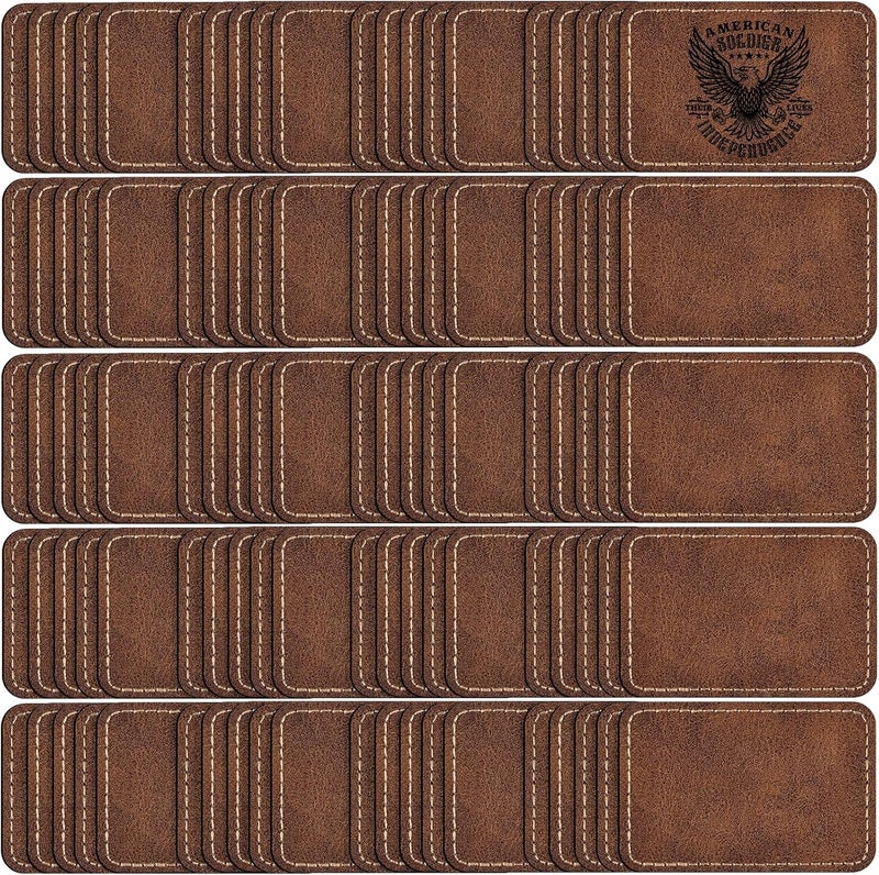 MAPRIAL 100 Pack Blank Leatherette Patches with Adhesive, Rectangle Laser Engravable Faux Leather Patch for Hats Custom, Fabric Repair Sew, Engraving Materials, Gifts, DIY (Rustic, 3 x 2 in) - Image 1